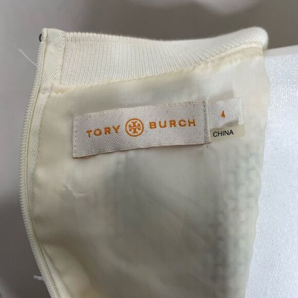 Tory Burch Dahlia Ivory Jacquard Stretch Fit and Flare Sleeveless Dress - Picture 7 of 7